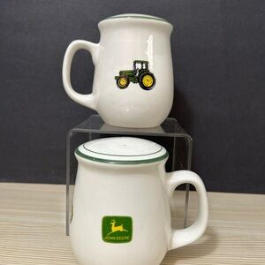 John Deere White Mugs with Green and Yellow Tractor Design